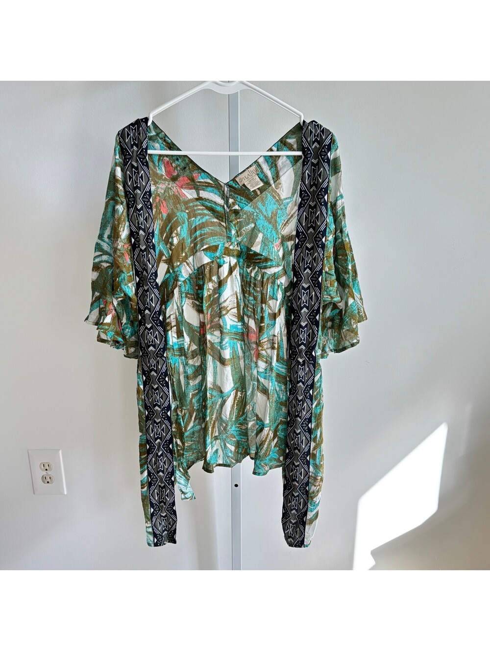Nalini EUC Women's Green Tropical Print Kimono Swimsuit Coverup One Size